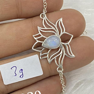 Handmade Light <b>Weight</b> Lotus Flower Design 925 Silver <b>Bracelet</b> With Natural Gemstone Fine Jewelry - Product Image 3