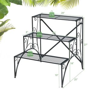 Soporte Metálico de 3 Niveles para Plantas con Estante de Rejilla Ancha para Jardín, Porche, Cobertizos y Almacenamiento - Product Image 5