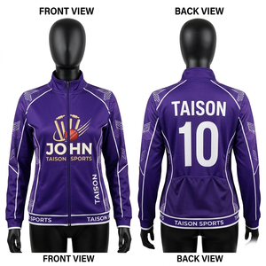 Chaqueta de Entrenamiento de Cricket para Mujer, Poliéster Interlock GSM Premium, Diseño de Paneles Morado y Blanco, Impresión por Sublimación, Logotipo Personalizado, Corte Ajustado - Product Image 1