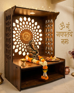 Handcrafted Wooden Om Lotus Mandir Wall Hanging Pooja Temple for Home Decor, Traditional Indian Wooden Prayer Temple, 30×25×40cm - Product Image 3