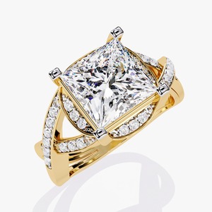 Princess Cut Diamond <b>Split</b> Shank Engagement <b>Ring</b> Elegant Sparkling Bridal Jewelry Classic Statement <b>Ring</b> Gift For Her - Product Image 2