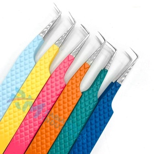 Rabia Miraal Industries Silver Shin Tip 6 Different Powder Coated Colors Diamond Grip Stainless Steel Eyelash Extension Tweezer - Product Image 1