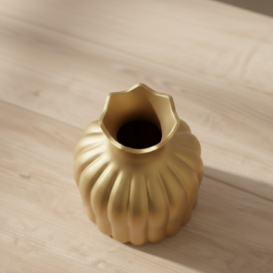 Florero de Metal Dorado Acanalado de Lujo, Borde Festoneado Elegante, Hecho a Mano, Decoración Moderna para el Hogar, Centro de Mesa, Unidad Individual - Product Image 6