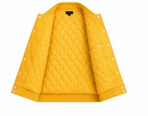 เสื้อแจ็คเก็ตวาร์ซิตี้สีเหลืองสำหรับผู้ชาย แต่งขอบสีขาว ทรงปกติ ปิดด้วยกระดุม เหมาะสำหรับใส่ในฤดูใบไม้ร่วง - Product Image 3