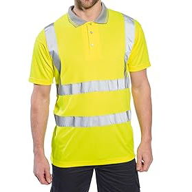 High Visibility <b>Yellow</b> Reflective <b>Polo</b> <b>Shirt</b> <b>Men's</b> Workwear Safety Uniform Polyester Breathable Quick Dry Industrial Use - Product Image 2