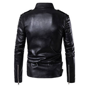 Autumn Winter Men's Casual Zipper PU <b>Leather</b> Slim <b>Long</b> Sleeve Fashion Motorcycle <b>Jacket</b> with Front Logo - Product Image 6