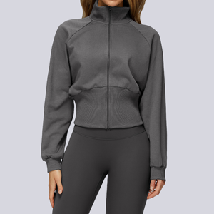 Women's Custom Sweatshirt Stand Collar Zip up Loose Gym Crop Top with Drawstring Winter Sports Outfit Women Sweatshirt - Product Image 4