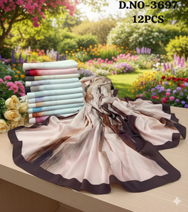 Juego de Pañuelos con Estampado Floral de Tacto Sedoso Premium - Colección de 12 Pañuelos de Chifón de Lujo con Borde Elegante para la Moda Femenina - Product Image 1