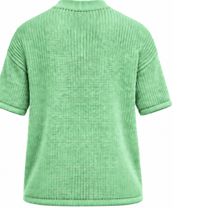 T-shirt en maille vert menthe pour homme, manches courtes, col rond, texturé, décontracté, imprimé personnalisé, streetwear, mode estivale, vente en gros - Product Image 2