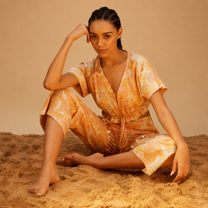 Conjunto de 2 Piezas para Mujer Sea Lover Premium: Top Corto Estampado y Pantalones Anchos, 100% Algodón, Estilo Bohemio, Ropa de Playa para Verano, OEM ODM - Product Image 6