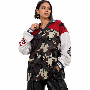 Jersey de Fútbol Americano con Estampado de Camuflaje para Mujer, Estilo Urbano, Manga Larga, Cuello Polo, Ropa Deportiva, OEM, ODM, Venta al Por Mayor, Personalizable - Product Image 1