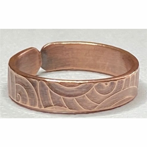 Anillo de Cobre Puro Grabado Vintage, Anillo Abierto Ajustable con Patrón de Ondas, Anillo de Dedo Curativo de Cobre, Joyería Unisex, Anillo de Cobre - Product Image 1