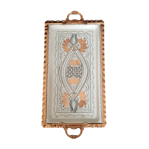 Bandeja redonda de cobre para servir con asas de latón, patrón de mandala grabado, platos de metal para comida, para vajilla de lujo en hoteles y restaurantes. - Product Image 5