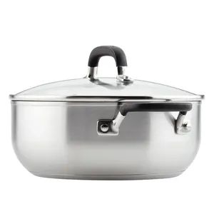 Olla de Acero Inoxidable Decorativa Premium con Asas Elegantes, Tapa Metálica Hecha a Mano, 24 cm, Apta para Horno - Product Image 3