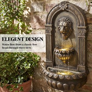 Fontana da Parete in Bronzo da 31 Pollici con Cascata a 3 Livelli, Luci LED e Flusso Regolabile per Villa e Parco, 230V - Product Image 4
