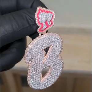 Colgante de Letra Inicial Personalizado de Hip Hop Chapado en Oro Rosa con Diamantes Iced Out, Colgante de Nombre de Plata Esterlina 925 con Moissanita VVS - Product Image 1