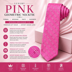 Corbata Geométrica Rosa de Lujo |   Corbata de Diseño Tejida para Hombre, Formal, para Bodas, Fiestas, Negocios, Regalo Premium, Aspecto de Calidad de Exportación - Product Image 5