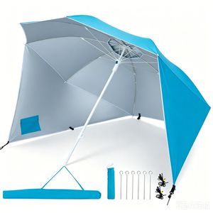 Ombrellone da Spiaggia Portatile 2-in-1 in Tessuto Oxford con Rivestimento Argento UPF 50+, Tettoia Ventilata Antivento e Pannelli Laterali con Ancoraggio per Sabbia - Product Image 1
