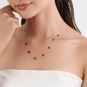 Collier chaîne en or jaune 14 carats avec rubis de forme irrégulière 100 % authentiques, élégant cadeau de Saint-Valentin, fournisseur de bijoux fins - Product Image 2