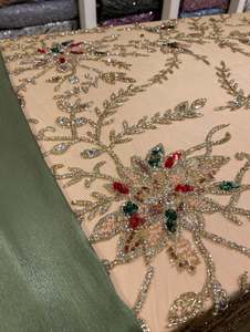 Sparkling Zircon Handmade Beaded <b>Fabric</b> 100% <b>Polyester</b> Embroidery Lace Mesh for Bridal Dress Evening Gown Party Wear Designs - Product Image 2