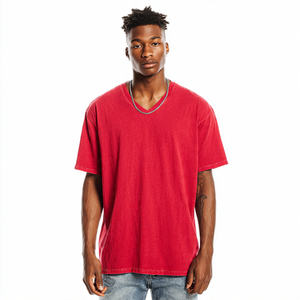 T-shirts d'été à col en V et épaules tombantes pour hommes, t-shirt oversize léger de haute qualité pour hommes, 100% polyester coton, t-shirt à col en V - Product Image 3