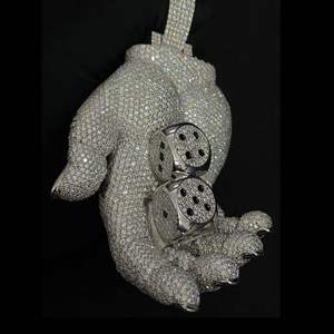 Pendentif en argent 925 avec moissanite, breloque en forme de dés, micro-incrustation plaqué or, bijoux unisexe, personnalisable OEM - Product Image 3