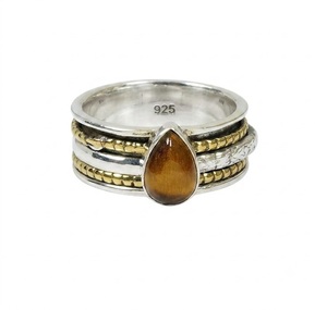 Handmade Tiger Eye Spinner <b>Ring</b> 925 Sterling <b>Silver</b> Natural Gemstone Pear Shape Anxiety Relief Meditation <b>Ring</b> For <b>Men</b> Women - Product Image 1