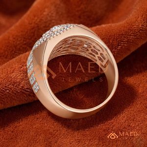Men's Rose Gold Iced Out Dollar Sign Ring - High Polish Finish <b>Pink</b> Gold Finish Lab-Diamond Money Sign Signet Ring - Product Image 3