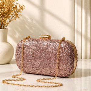 Rose Gold Glitter Luxury <b>Wedding</b> Embroidery <b>Clutch</b> for Women <b>Wedding</b> Celebration Use - Product Image 2