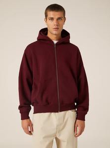 Sweat-shirt à capuche zippé personnalisé pour homme, en molleton oversize, couleur bordeaux, vente en gros, fabricant - Product Image 5