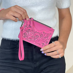 Cartera Mini de Cuero Genuino Rosa Hecha a Mano con Diseño Floral, Monedero y Tarjetero para Tarjetas ATM, Unisex - Product Image 3