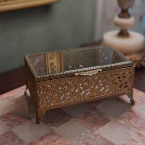 <b>Vintage</b> Luxury Brass Glass Customizable <b>Jewelry</b> <b>Box</b> Square Trinket Organizer Decorative Display Case - Product Image 2