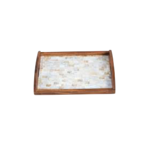 Handmade Rectangular Mother Of Pearl Inlay Serving <b>Tray</b> With Handles Coffee Table <b>Breakfast</b> <b>Tray</b> With Blue Floral Leaf Pattern - Product Image 2