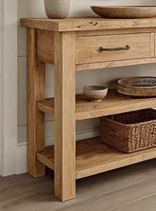 โต๊ะคอนโซลไม้เนื้อแข็งคุณภาพพรีเมียมพร้อมลิ้นชักเก็บของสองช่องและชั้นวางแบบเปิดสองชั้น เฟอร์นิเจอร์ทางเข้าบ้านสไตล์เรียบง่าย - Product Image 3