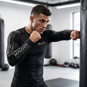 เสื้อรัดกล้ามแขนยาว MMA BJJ พิมพ์ลายแบบรีดร้อน ผ้าฝ้าย 100% ยืดหยุ่นสูง ระบายอากาศดี เป็นมิตรกับสิ่งแวดล้อม แห้งเร็ว - Product Image 5
