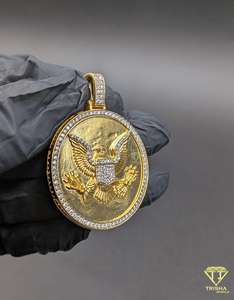 Pendentif pièce d'argent Aigle serti de diamants Moissanite, style Hip Hop, médaillon rond, pour hommes et femmes - Product Image 3