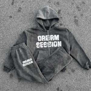 Ensemble de survêtement unisexe Dream Session avec sweat à capuche zippé et pantalon en molleton, coupe classique, imprimé blanc, pour l'automne - Product Image 1