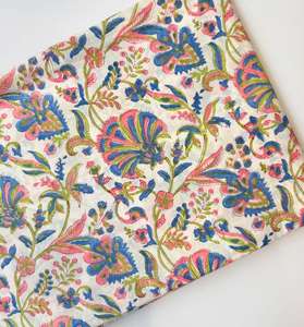 Tela de Algodón 100% Verde Viridian con Estampado Floral Indio Hecho a Mano para Niñas, para Cortinas, Almohadas, Cojines y Edredones - Product Image 3