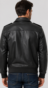 Men's Genuine Sheep Skin Vintage Bomber Jacket Zip Front Winter Premium Outerwear Casual Stylish Windproof <b>Heated</b> Turn-down - Product Image 3