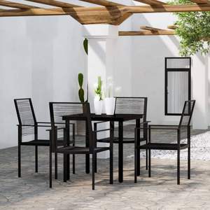 Ensemble de salle à manger en acier thermolaqué noir avec verre en rotin creux PVC pour jardin - Catégorie de produits : Ensembles de jardin - Product Image 1