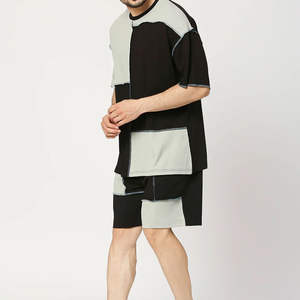 Conjunto de Camiseta y Pantalones Cortos para Hombre, Estilo Vintage con Bloques de Color, Ligero, Cintura Elástica, Ropa Urbana de Verano, Tejido de Felpa de Secado Rápido - Product Image 6