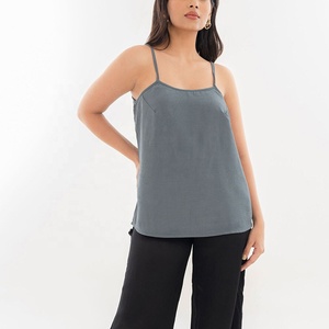 Womens Spaghetti Strap Camisole Grey Woven Adjustable Summer Tank <b>Top</b> Blouse Manufacturer - Product Image 1
