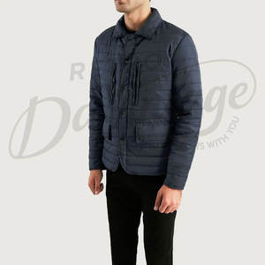 Chaqueta Acolchada Ligera Azul Marino para Hombre con Cuello Camisero, Chaqueta Informal Acolchada con Bolsillos Dobles con Cierre en el Pecho - Product Image 5