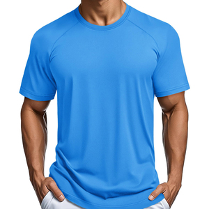 Camiseta de Punto de Manga Corta para Hombre, Cuello Redondo, Secado Rápido, Color Azul Claro, Corte Regular, Color Sólido, Ropa Casual - Product Image 1