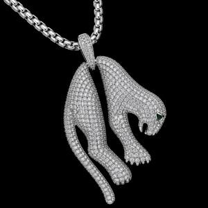 Pendentif animal panthère Hip Hop en argent sterling 925 avec diamants CVD brillants cultivés en laboratoire, bijoux fins - Product Image 1
