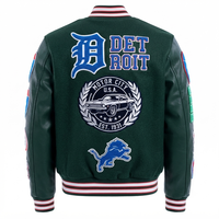 Veste universitaire verte personnalisée, style baseball, pour homme, streetwear vintage, avec patch brodé chenille 3D sur le devant