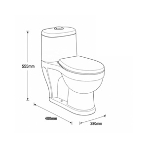 Inodoro de una pieza con taza alargada, sifón en S, doble descarga, montaje en suelo, diseño contemporáneo, cerámica vitrificada, accesorio de baño - Product Image 4