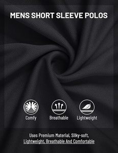 Polo de Manga Corta Negro para Hombre, Color Sólido, Tela Popelina Transpirable, Camisas de Golf de Corte Regular - Product Image 5