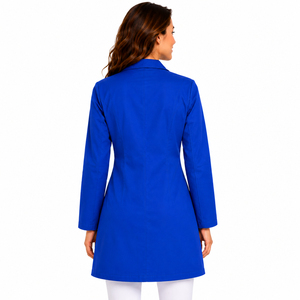 Blouse de laboratoire bleue pour femme, col à revers, manches longues, uniforme médical avec poches, tenue de travail hospitalière en polyester tissé - Product Image 6