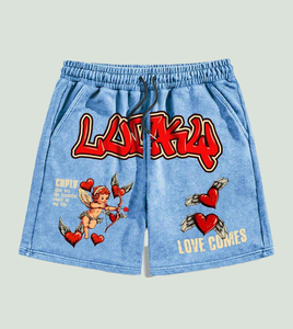 Pantalones Cortos Deportivos Transpirables de Algodón 100% Pesado con Cordón en la Cintura, Estilo Casual, Lavado Ácido, Impresión Personalizada al por Mayor - Product Image 1